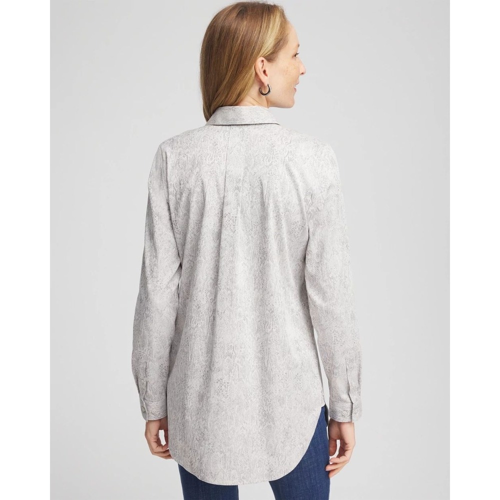 Chicos No Iron Python Print Jacquard Tunic Shirt Women 2.5 L XL Minimalist - Picture 2 of 12